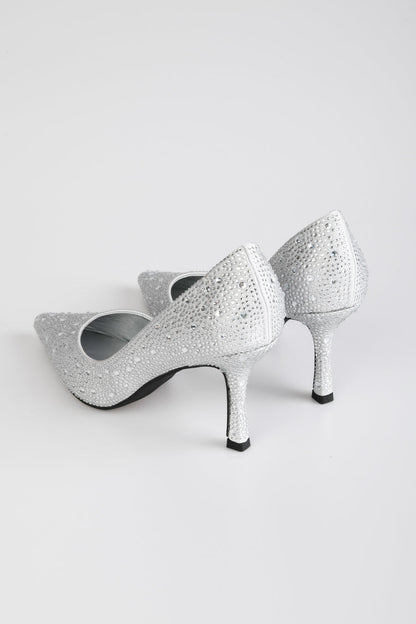 Décolleté in raso con strass